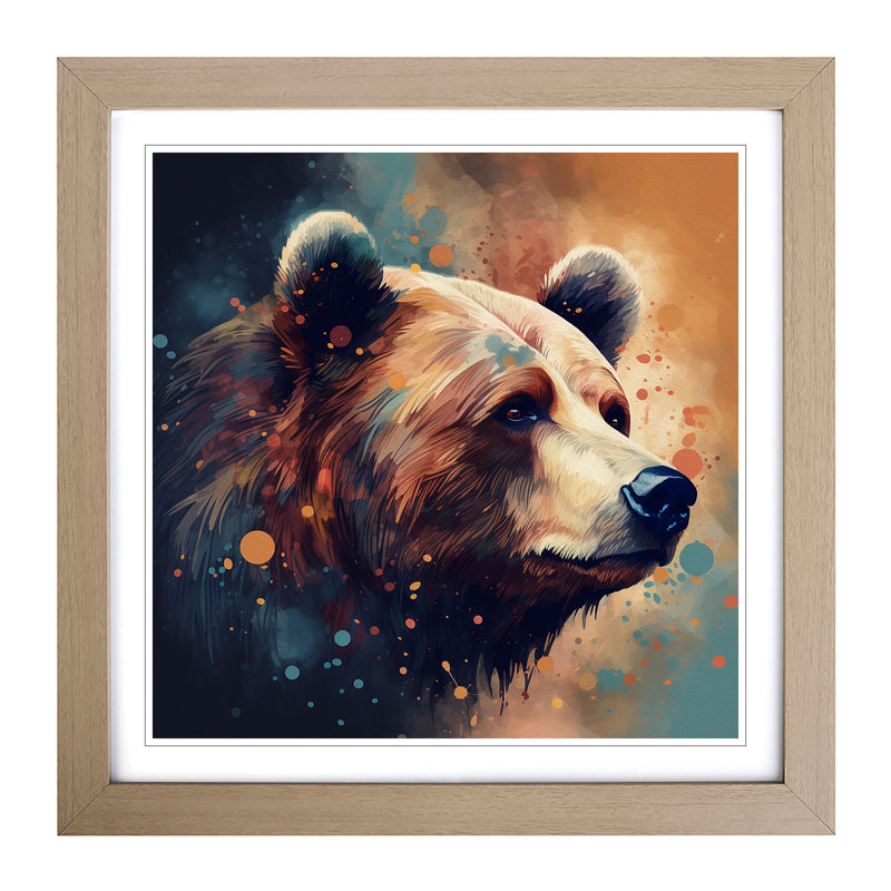 Bear Graphic Art - Framed Print, Oak