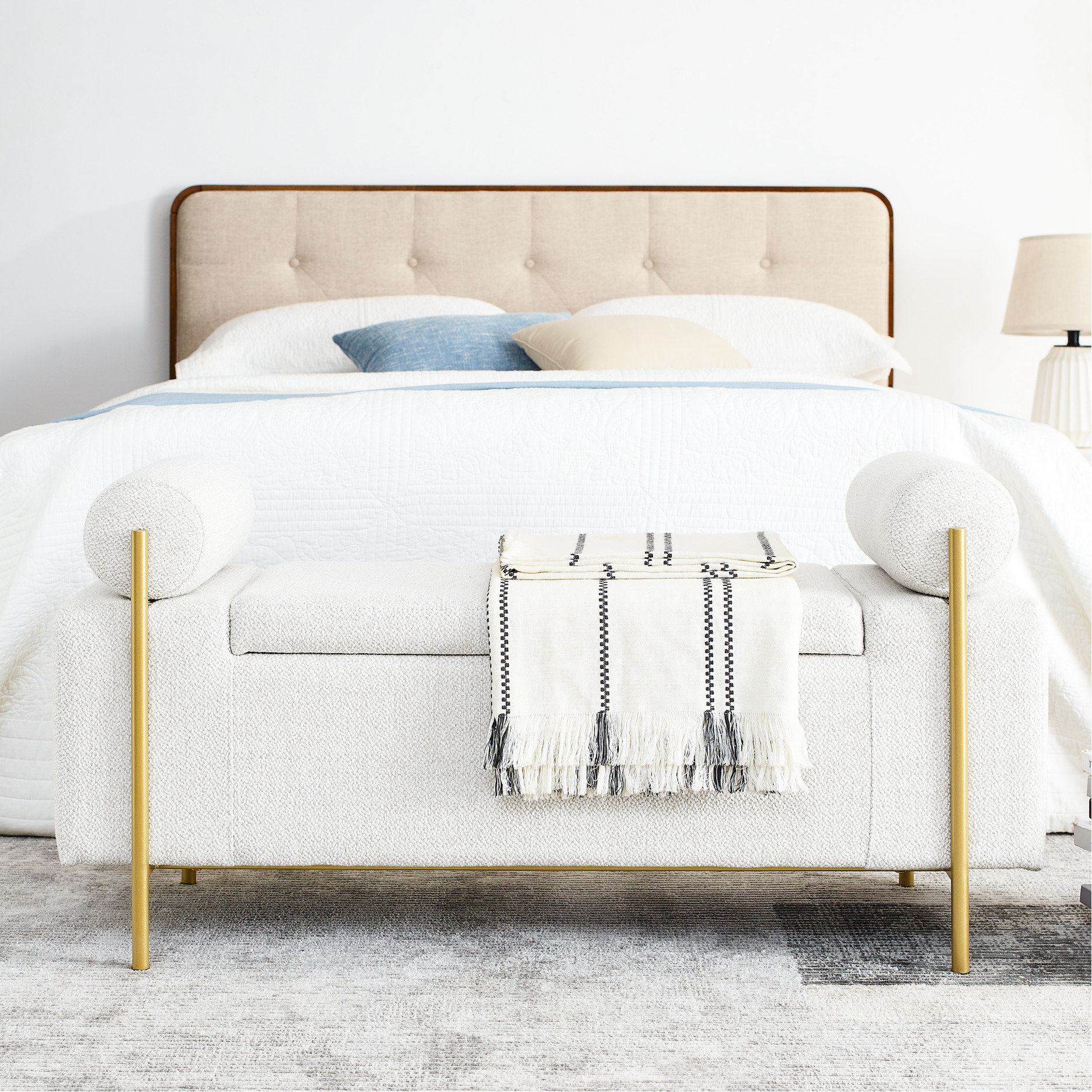 Kivaritio Comfortable Upholstered Linen Bench For Bedroom, Hallway ...