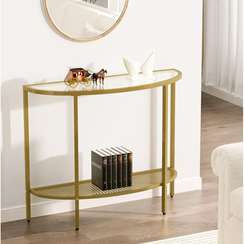 2-Tier Half Moon Console Table - Dark Walnut (Narrow 36.22" Entryway/Sofa Table with Storage, Mid-Century Modern Small Entryway Table, Easy Assembly)