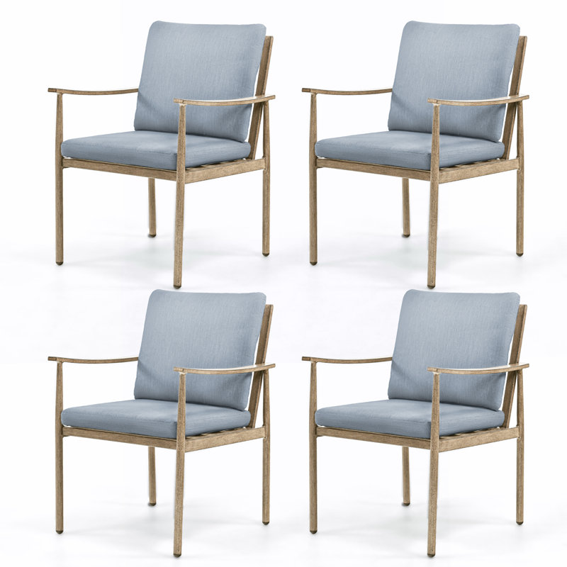 Chaises de salle à manger d'extérieur avec coussins 4 pièces Kashanti, Bleu, Brun