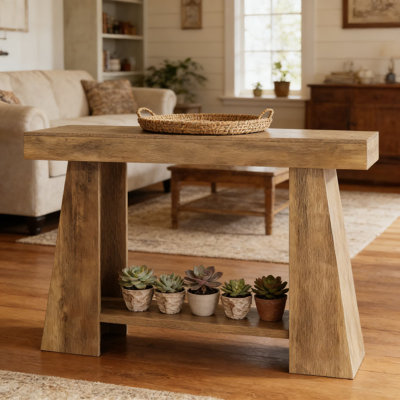 Farmhouse Console Table With Storage Shelf, Solid Wood Sofa Table For Entryway, Hallway Or Living Room, Narrow Retro Design Behind Couch