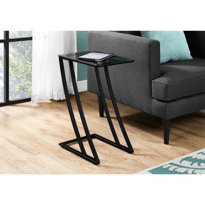 Table de bout élégante en métal noir avec motif - Snack en verre trempé pour salon