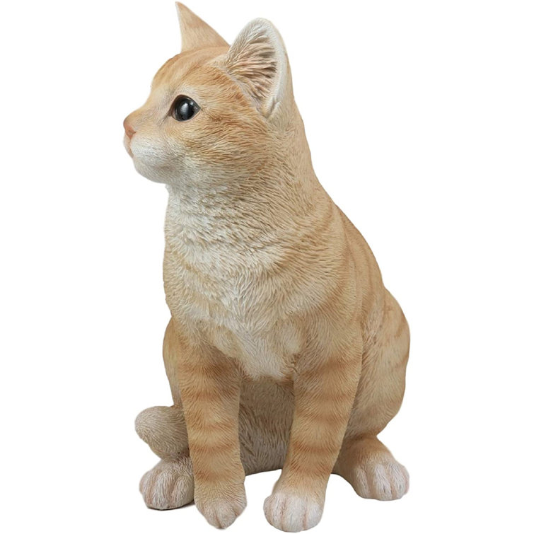 Resting Feline Orange Tabby Cat Kitten Figurine With Realistic Glass Eyes  Decor