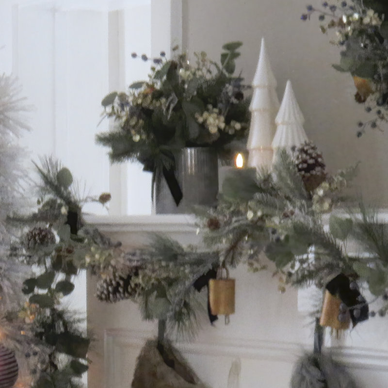 17" Blue and Gold Artificial Christmas Arrangement with Metal Pot
