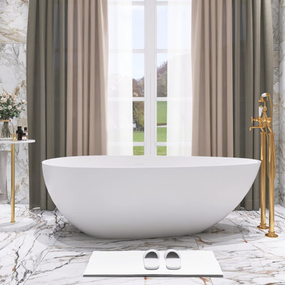 67-Inch Stone Resin Solid Surface Matte White Bathtub With Center Drain