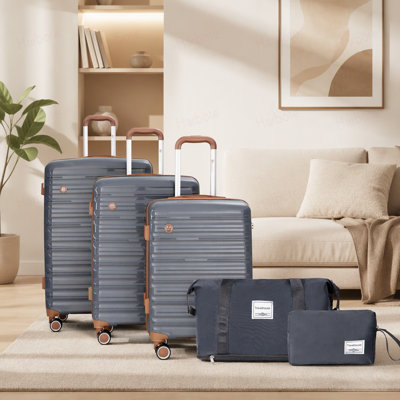 5-Piece Luggage Set,PP Hardshell Luggage Set with TSA Lock and Durable Spinner Wheels (20"24"28 +a travel bag and a toiletry bag)