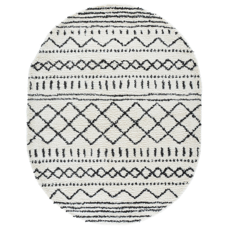 Mac Southwestern Ivory/Black Area Rug, Oval 6' x 8', Ivory/Black