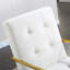 Chaise de salle à manger avec accoudoirs en lin capitonnée et base en acier inoxydable à finition dorée-371087543