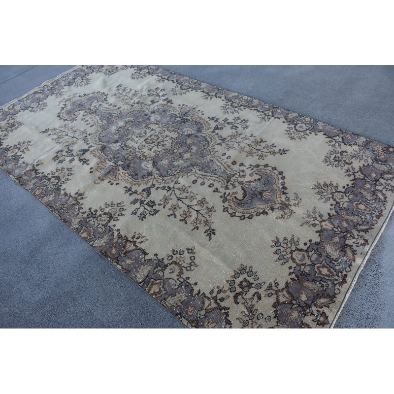 6.18x11.54 Inch Beige Wool Patchwork Rug, Classic Large Rug