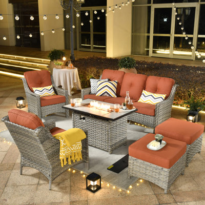 Kluge Wicker 7 - Person Patio Conversation Set with Cushions