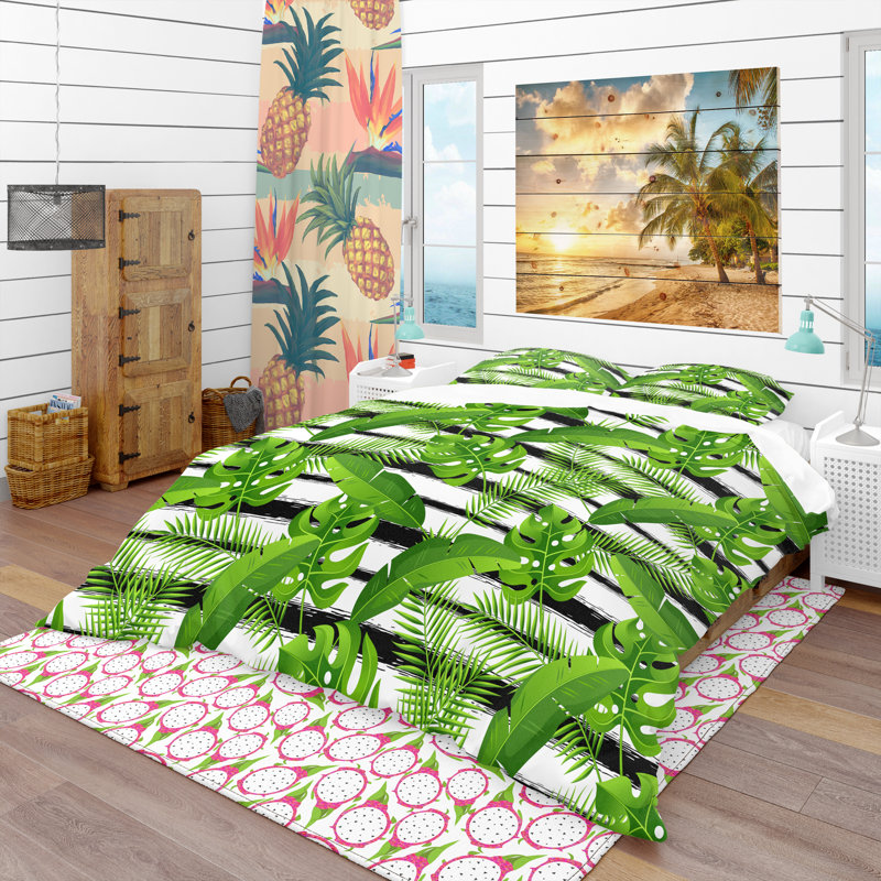 Ensemble de housse de couette tropical, Housse de couette très grand + 2 taies décoratives