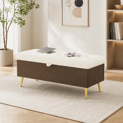 Tufted Boucle Upholstered Storage Ottoman Bench, Plywood Frame Storage Chest with Metal Legs for Bedroom Living Room Entryway