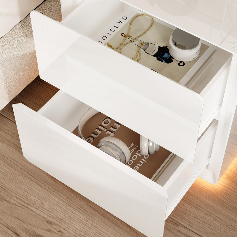 Modern Glossy Nightstand With Soft-Glow LED Base