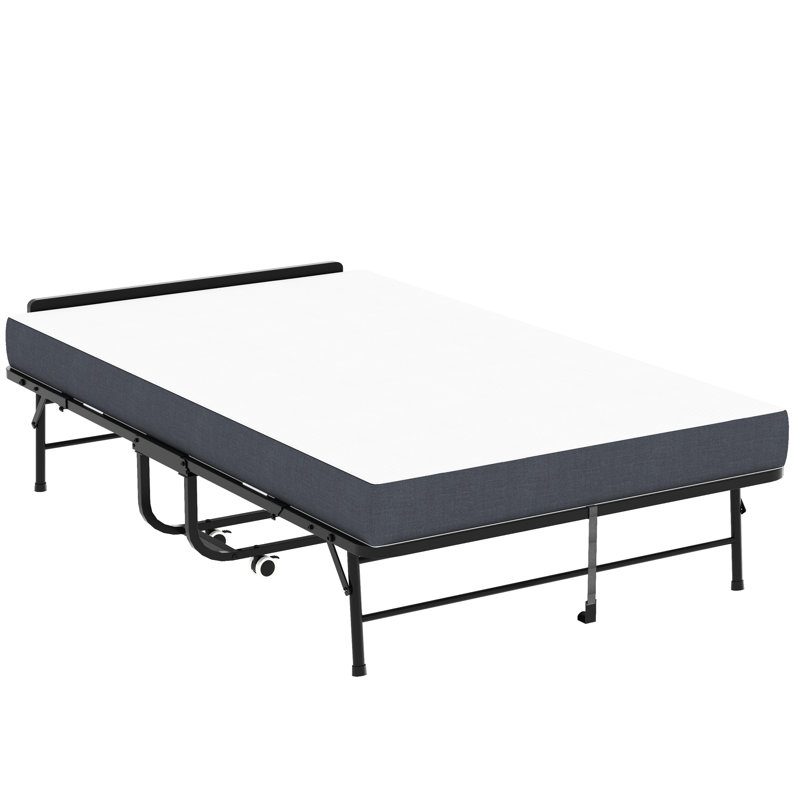 Lit pliant de 75 po x 46 po de large avec tête de lit réglable, matelas en mousse à mémoire de forme de 5 po, lit d'invité robuste sur roulettes pour les personnes de grande taille, cadre en métal de lit industriel spacieux et simple, installation facile et espace
