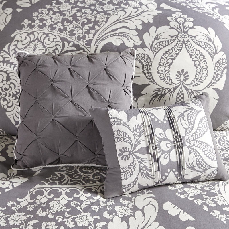 Gray King Cotton Reversible Floral Comforter Set