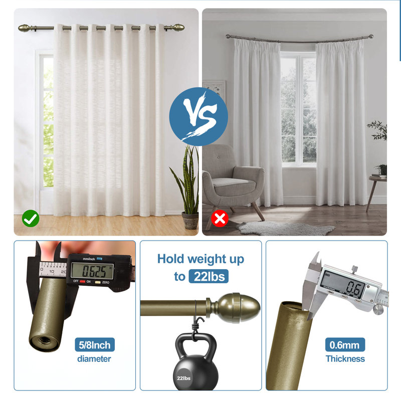 Tringle à rideaux simple réglable Tubbs, H 0,62 po x l 48 po x P 0,62 po, Or antique