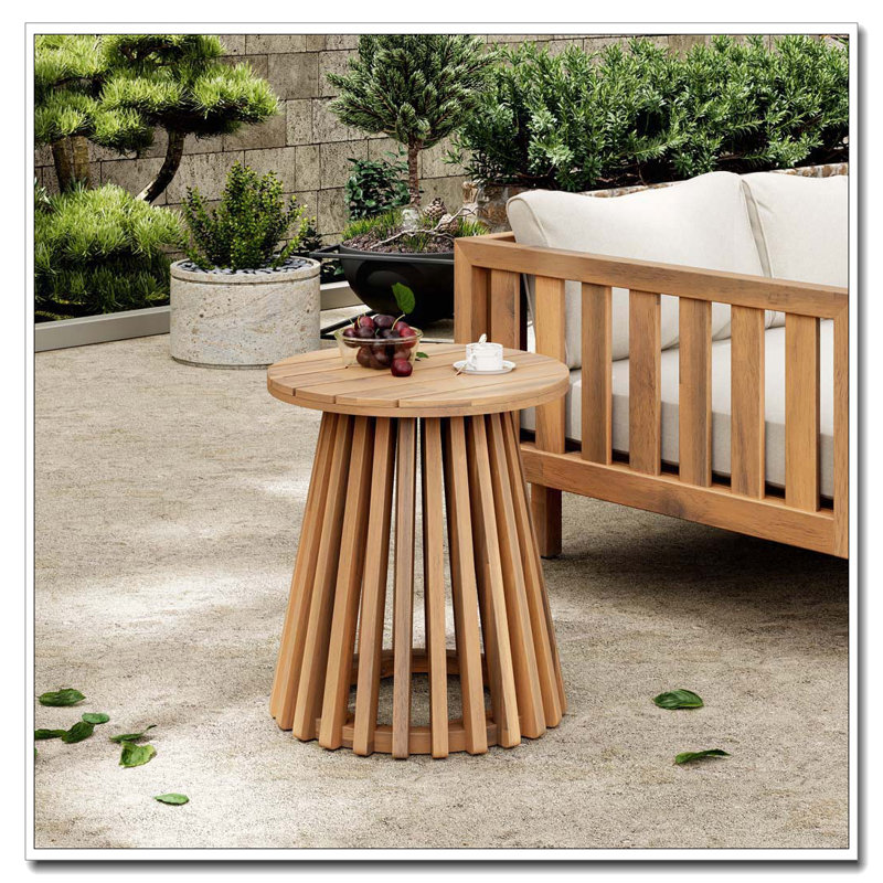 Table d'appoint d'extérieur en bois d'acacia, Teck clair