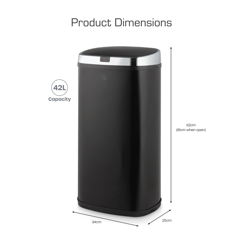 Townhouse 42 Litre Motion Sensor Recycling Bin, Black