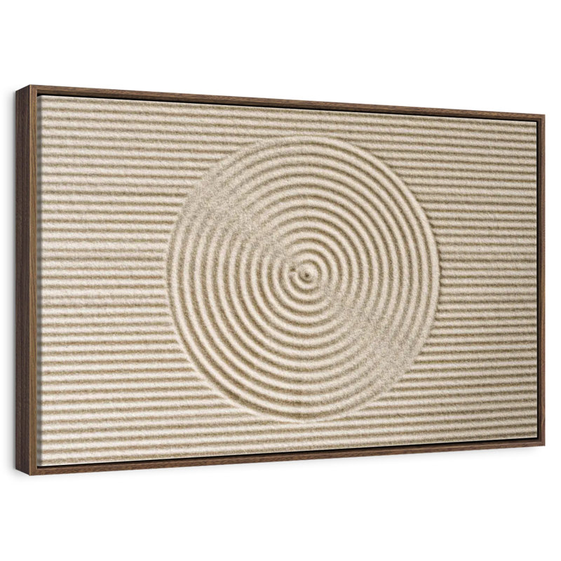 Cercles zen dans le sable, 43 po x 29 po, Cadre flottant en noyer