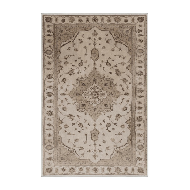 Tapis beige Tabriz lavable à la machine, Rectangle 5 pi x 7 pi
