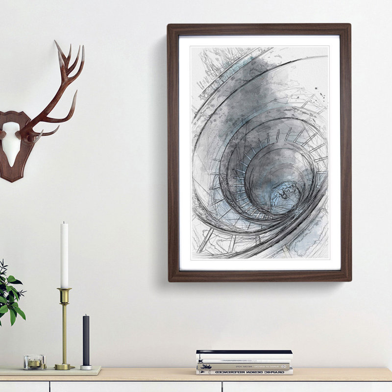 Spiral Staircase in Rome in Abstract - Picture Frame Graphic Art Print on MDF, 36cm H x 27cm W x 2cm D, Walnut Framed