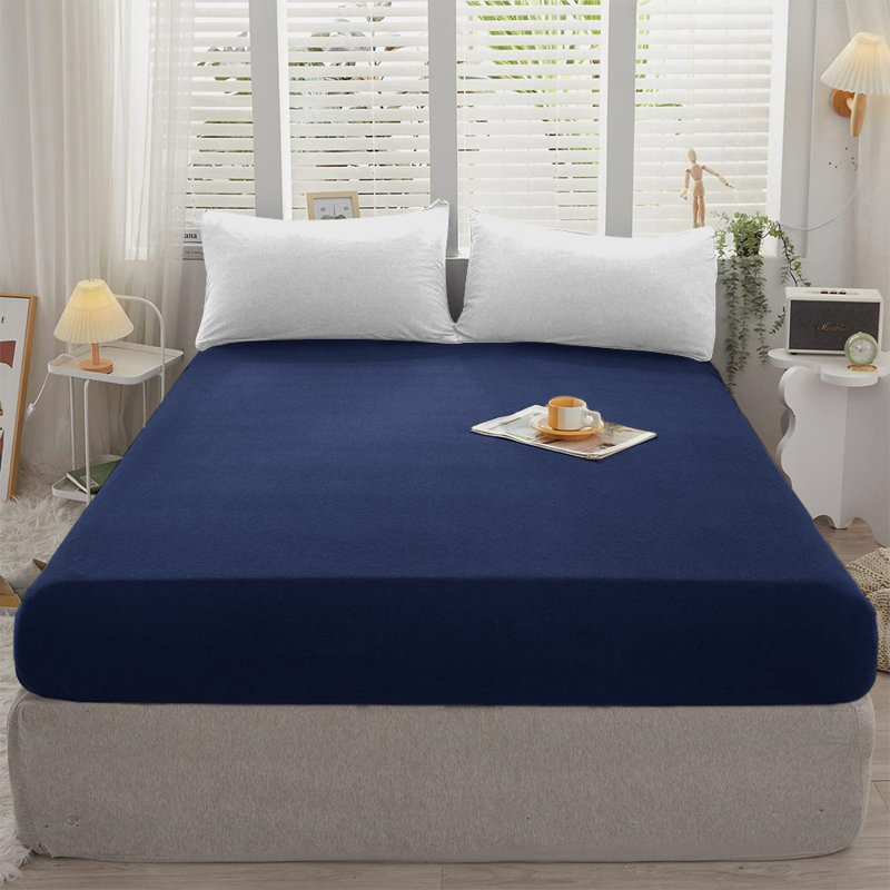 Cotton Blend 30cm Deep Pocket Jersey Fitted Sheet, Kingsize (5'), Navy