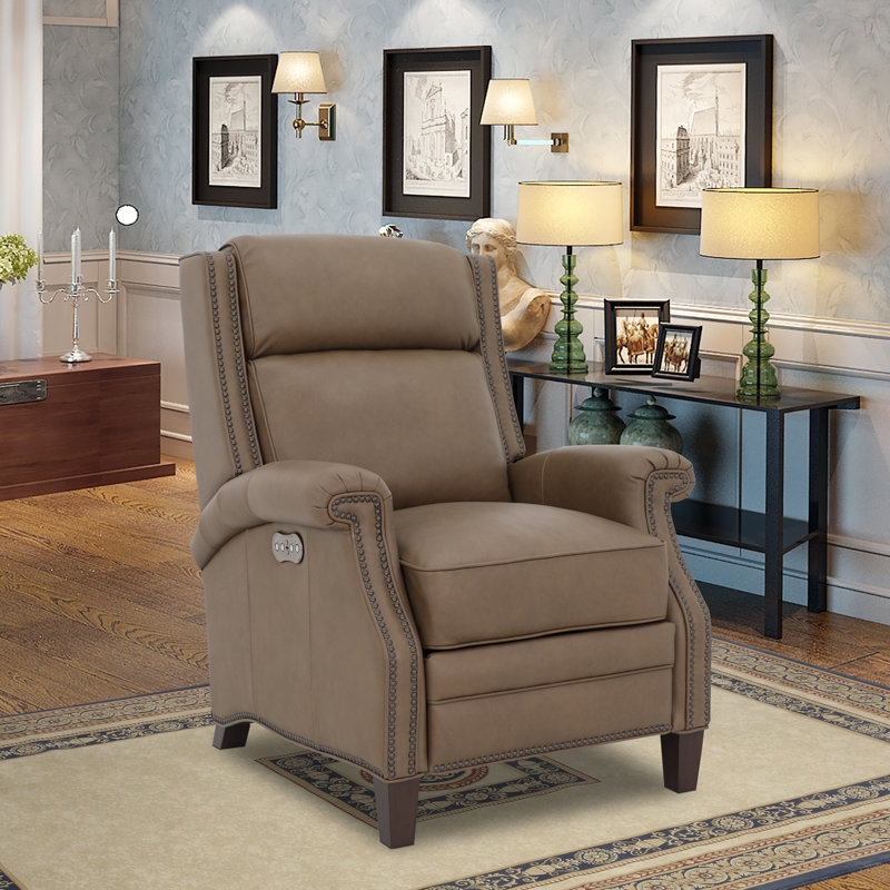 Vladka 34.5" Wide Leather Power Wing Chair Recliner, Khaki
