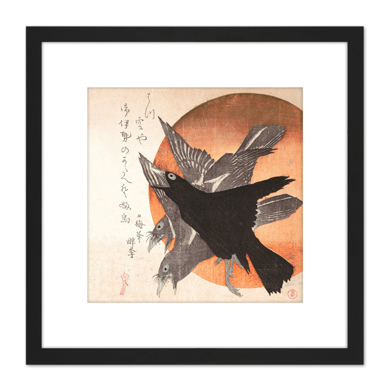 Three Crows Against Rising Sun Japanese by Totoya Hokkei - Single Picture Frame Painting