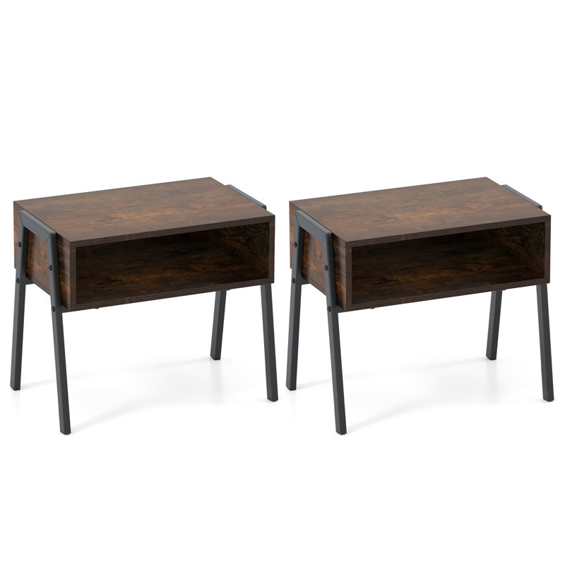 Ensemble de table de chevet empilable 2 pièces, tables de chevet en acier et en bois d'ingénierie avec tablettes ouvertes, tables de bout de style rétro pour chambre à coucher, salon ou bureau, brun