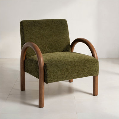Velvet Accent Chair With Arched Wood Arms
