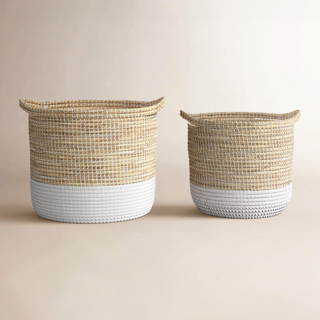 Seagrass Handmade Two Toned Decorative and Functional Storage Basket with Handles Joss & Main