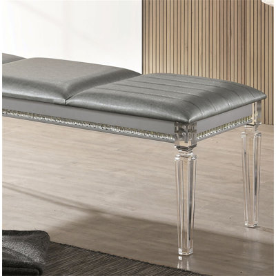 Banc antique antique classique argenté avec pieds en bois massif et miroir contemporain