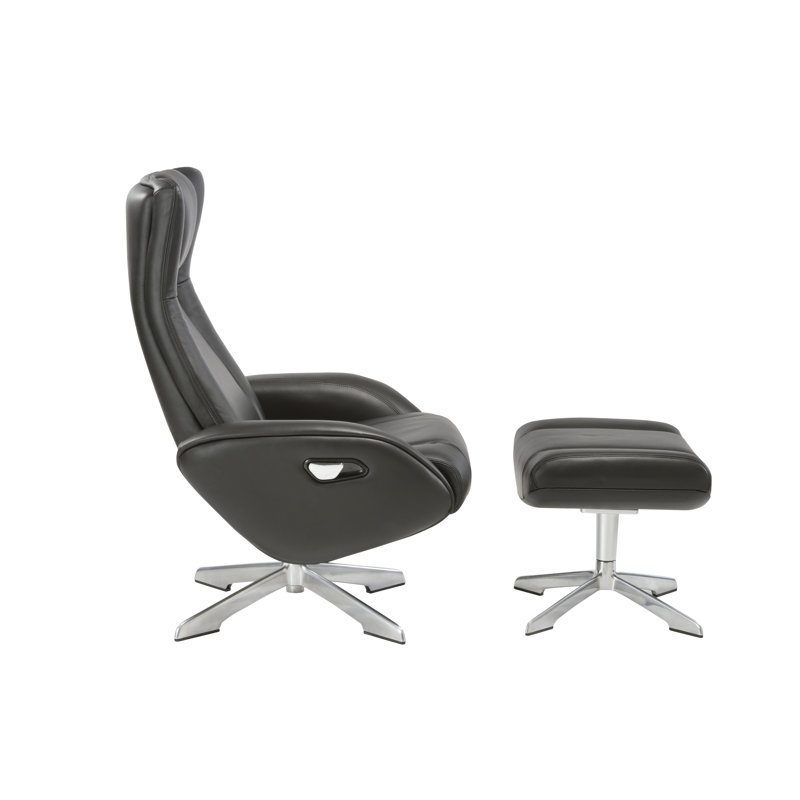 Wapato Upholstered Swivel Recliner, Black Leather Match