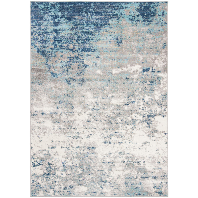 Tapis abstrait gris clair / bleu N'Keal, Rectangle 5 pi 3 po x 7 pi 6 po, Light Grey/Blue