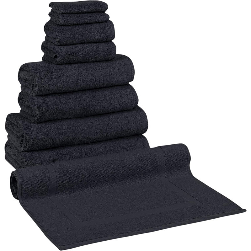 Blatec 9-Piece Guest Room Bath Towel Set with Bath Mat, Black