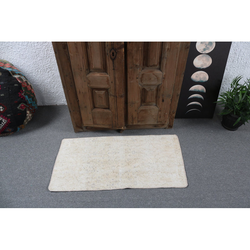 Tapis de porte turc rétro fabriqué à la main dans un élégant motif crème pour un décor décoratif doux