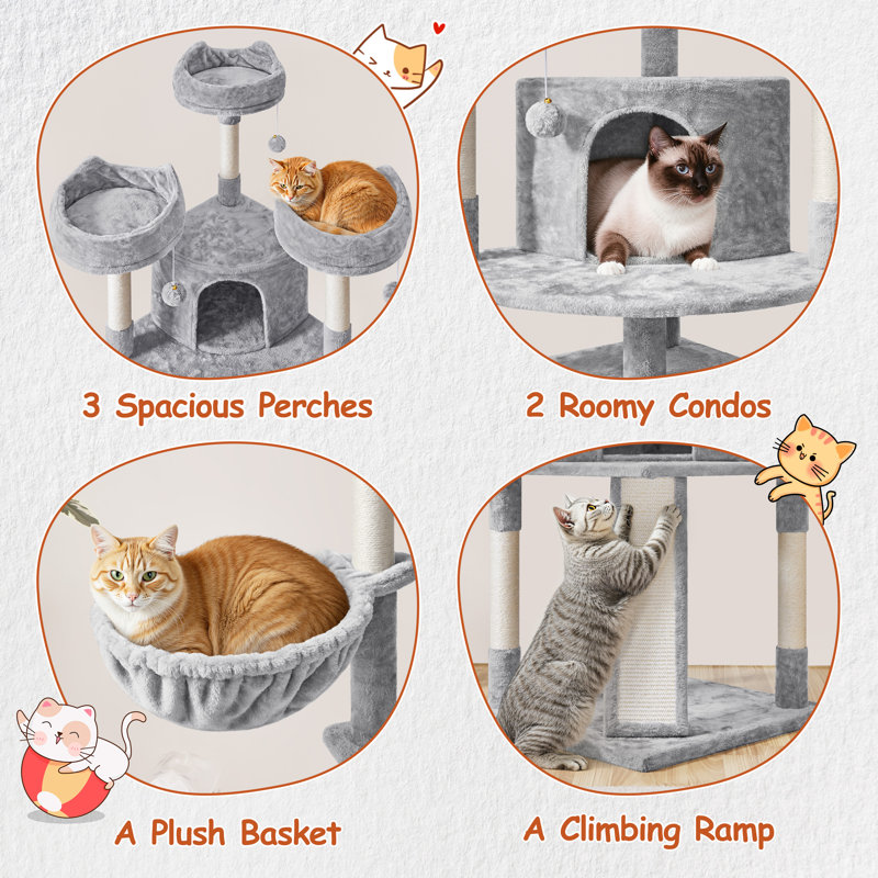 76" Fenwick Cat Tree, Light Gray/White