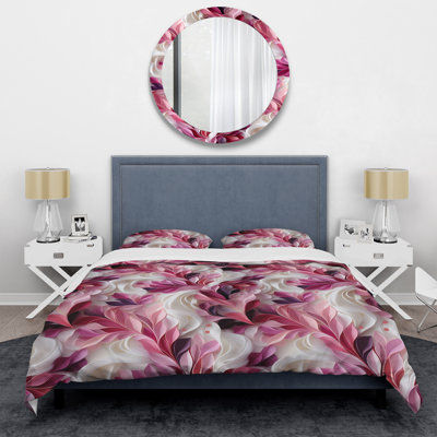 Ensemble de housse de couette à motif abstrait en vagues - Rose et blanc
