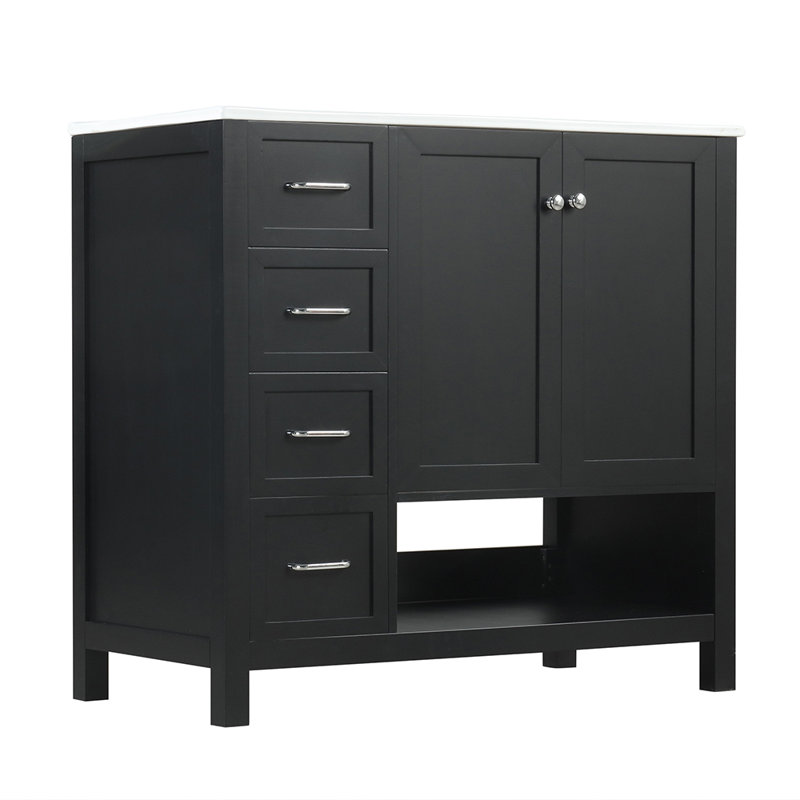 Meuble-lavabo avec deux portes et deux tiroirs, Noir, noir, noir, noir