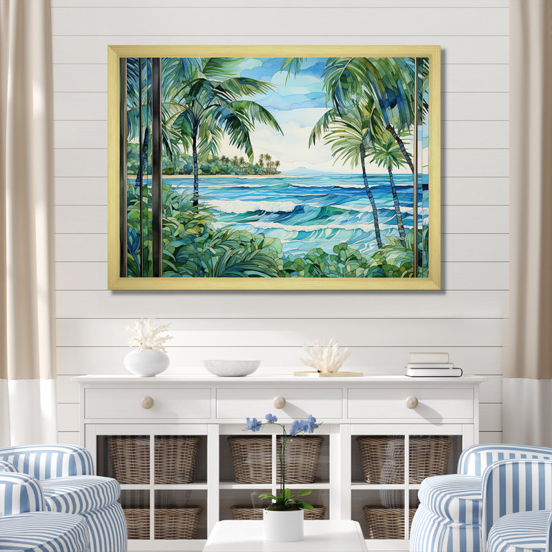Tranquillité de plage tropicale - art mural côtier, Cadre doré à coins fermés, H 24 po x l 32 po x P 1 po