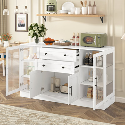 58.3" Modern Buffet Sideboard with 4 Doors & 2 Drawers, Adjustable Shelves, Power Outlet, Acrylic Panels, Aluminum Alloy Handles