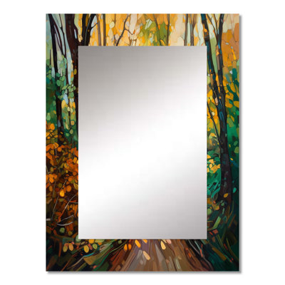 Sunlight Through Trees In Autumn Forest Trail - Forest Mirror, Traditional Unique Wall Mirror, Printed Metal Art