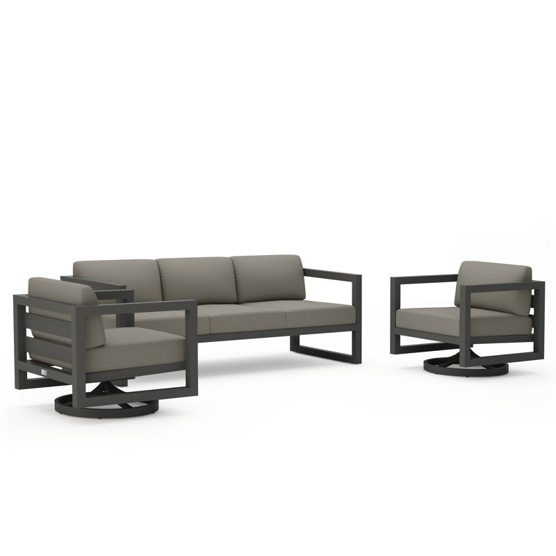 Avion 3 Piece Sofa Set With Swivel, Canvas Charcoal Sunbrella® Canvas, Slate