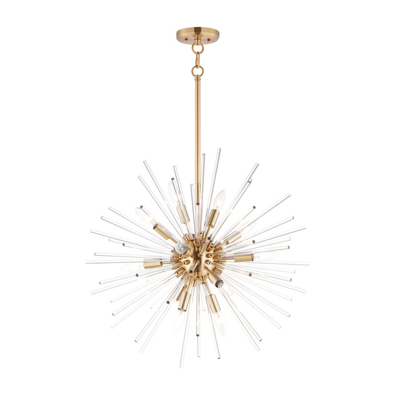 Lustre sphérique spoutnik 16 lumières Merrick, Laiton satiné, 20" H x 40" W x 40" W