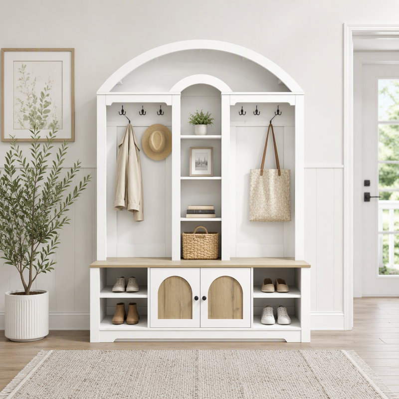 Armoire / vestibule multifonctionnelle, vestibule, Blanc + noyer