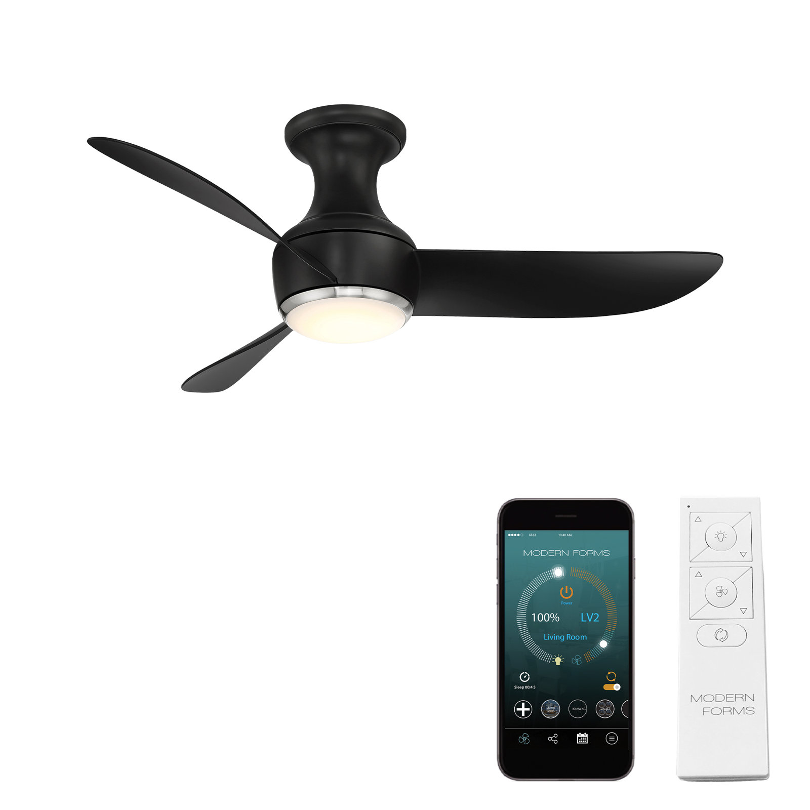Corona 44" Smart Ceiling Fan with LED Light Kit, Brushed Nickel/Matte Black, 44"
