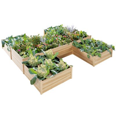 Raised Garden Planter, 12x12x2 ft H-Shaped Raised Garden Beds, 180 cu. ft Capacity, Wooden Planter Box with Double Layer Design for Outdoor Garden Patio