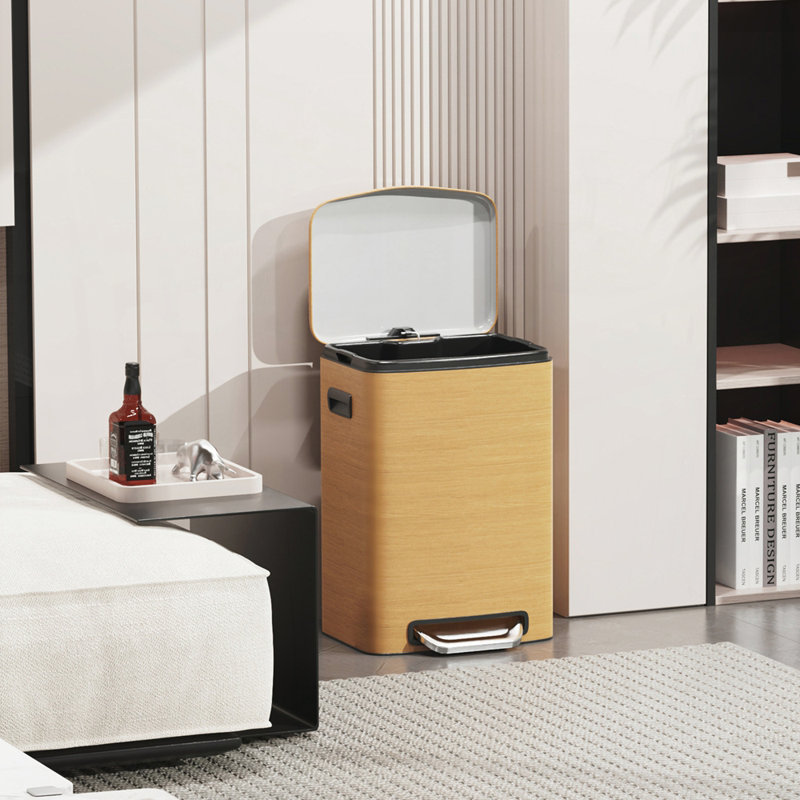 Poubelle rectangulaire en acier inoxydable durable avec couvercle à fermeture en douceur et surface résistante aux empreintes digitales, parfaite pour la cuisine et la maison