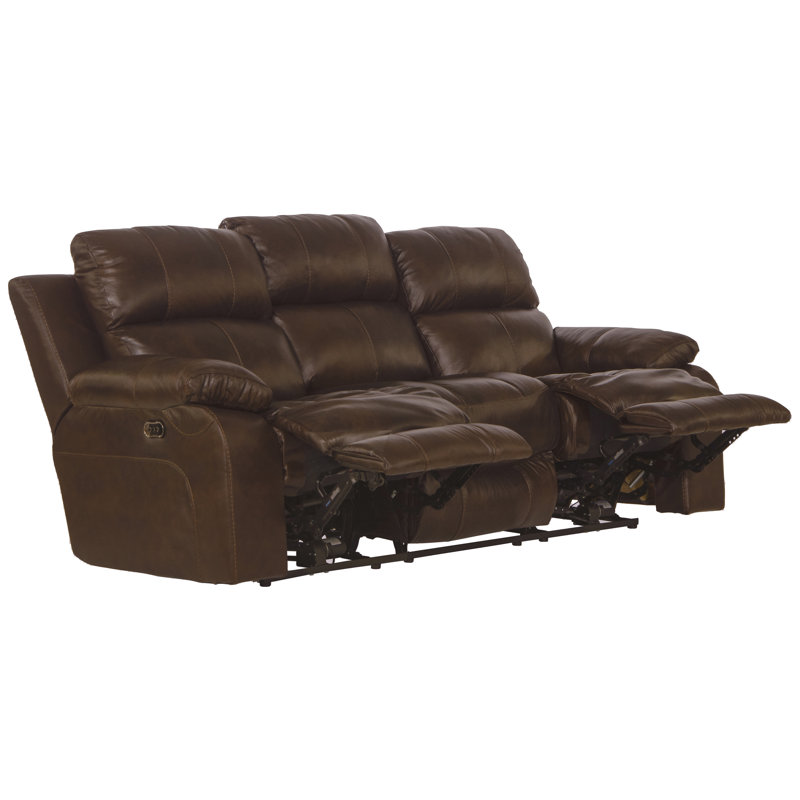 Akylah 90" Leather Match Pillow Top Arm Reclining Sofa, Power
