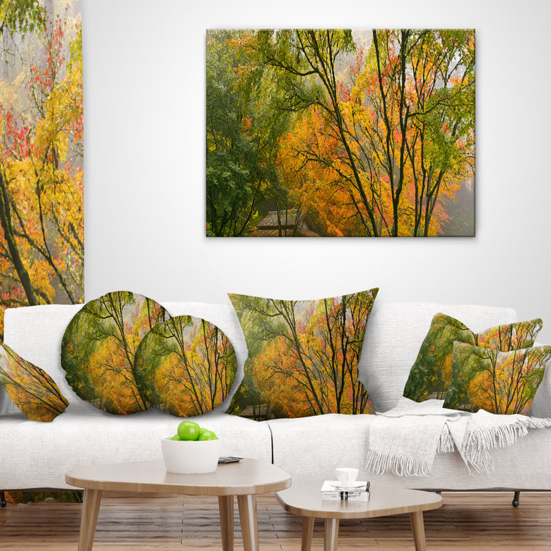 Canopy of Maple Trees in Fall - Landscape Printed Throw Pillow